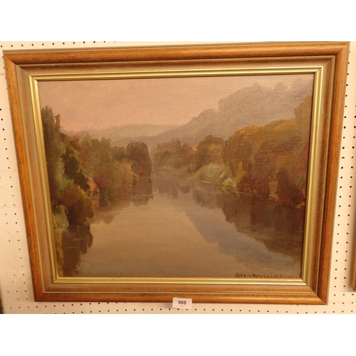 988 - Otto Maciag - oil on canvas River Wye, 49 x 39cm and another of Chepstow castle, 44 x 72cm