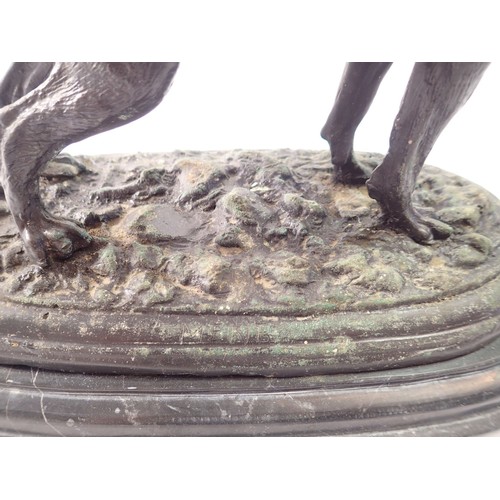 952 - A Victorian spelter figure of a mastif dog on marble base, 28cm high