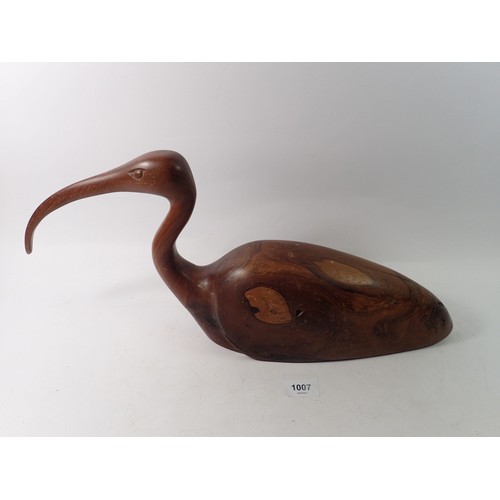 1007 - A large carved wood Ibis, 55cm long including beak