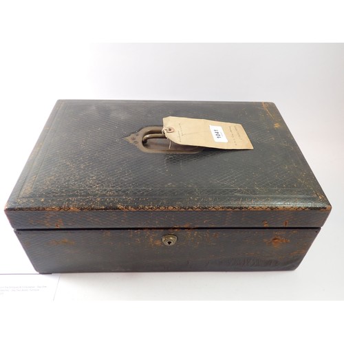 1041 - A Victorian leather document case with canvas case and key