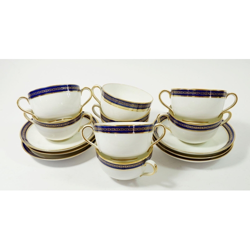 102 - A set of Copeland Spode blue and gilt rimed chocolate cups and saucers R3204 and two tea cups (2 a/f... 