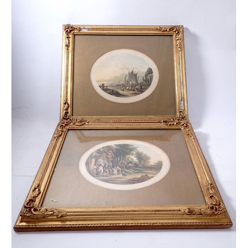 1072 - Two oval Le Blonde prints -country scene and coastal scene, 14 x 17cm