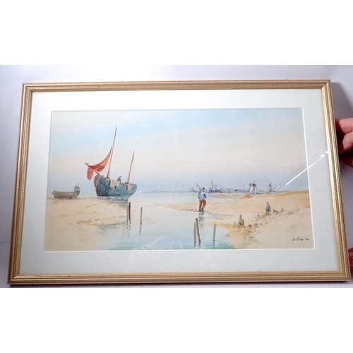 1073 - Four various watercolours sailing boats including one of sailing barges on the Thames plus one small... 