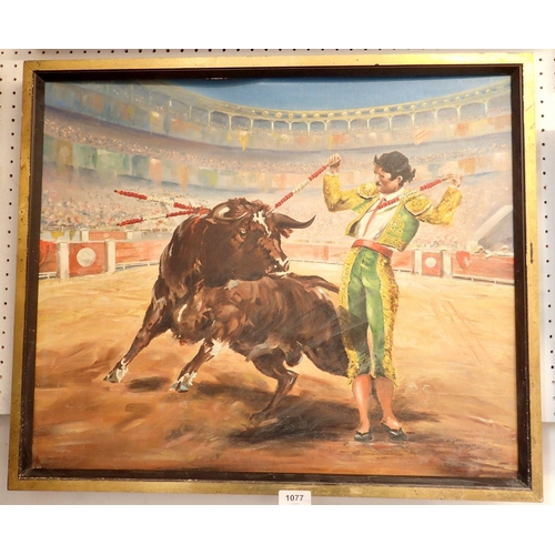 1077 - T O Shaughnessy - oil on board bull fighter, 50 x 60cm