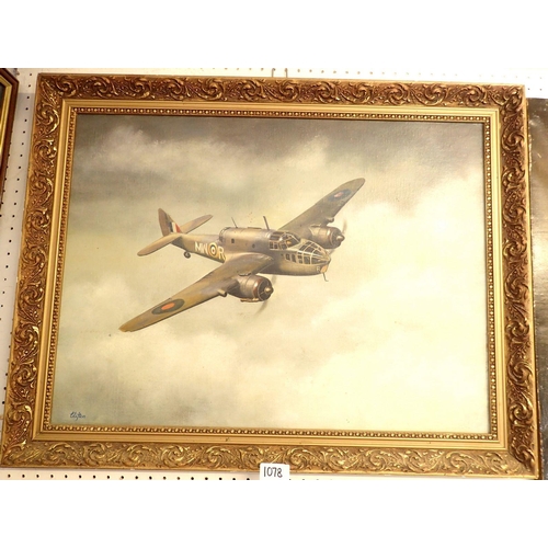 1078 - Robin Clifton - oil on canvas WWII fighter plane, 44 x 59cm