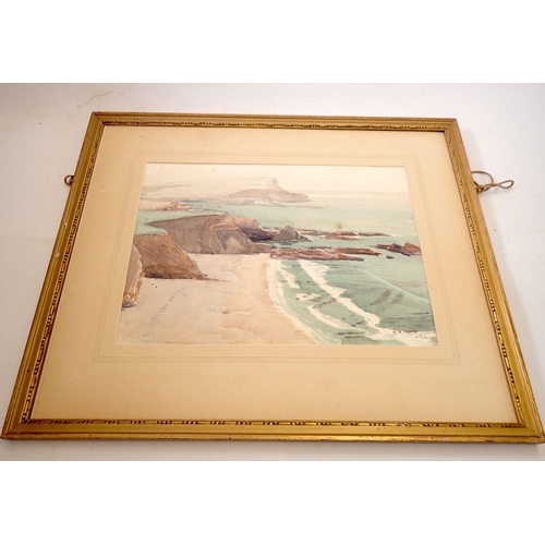 1088 - R H Munro - watercolour coastal scene, unglazed, 27 x 37.5cm