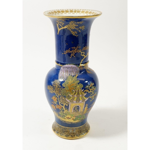 112 - A Carlton Ware blue chinoiserie vase, 21.5cm tall