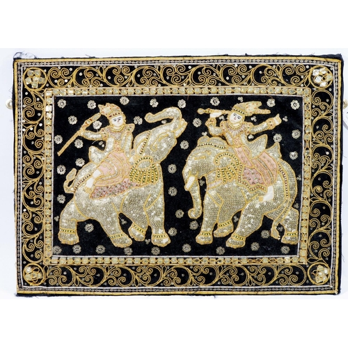 1133 - An Indian sequin and embroidered picture of elephants, 41 x 57cm