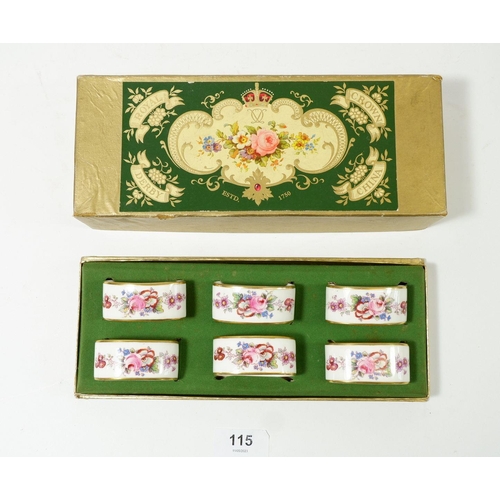 115 - A set of six Royal Crown Derby floral napkin rings, boxed