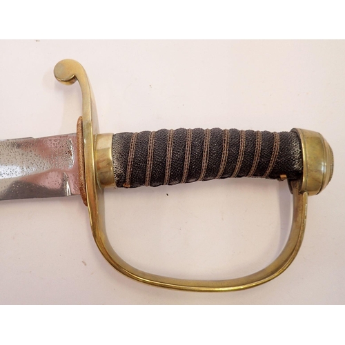 1161 - A brass handle cutless with shagreen handle, blade 57cm