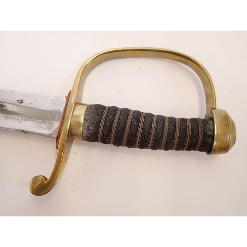 1161 - A brass handle cutless with shagreen handle, blade 57cm