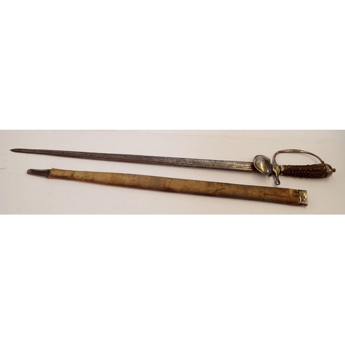 1163 - A fine 18th century hunting sword, the stag horn handle with silver mounts and indistinct stamped ha... 