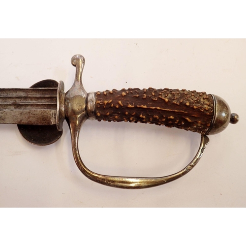 1163 - A fine 18th century hunting sword, the stag horn handle with silver mounts and indistinct stamped ha... 