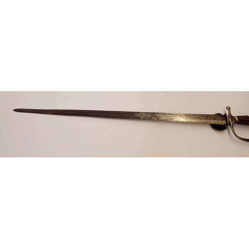 1163 - A fine 18th century hunting sword, the stag horn handle with silver mounts and indistinct stamped ha... 