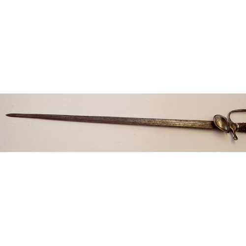 1163 - A fine 18th century hunting sword, the stag horn handle with silver mounts and indistinct stamped ha... 