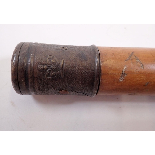 1167 - A George III turned wood Night Watchman's truncheon with metal cap embossed crown and initials MA an... 