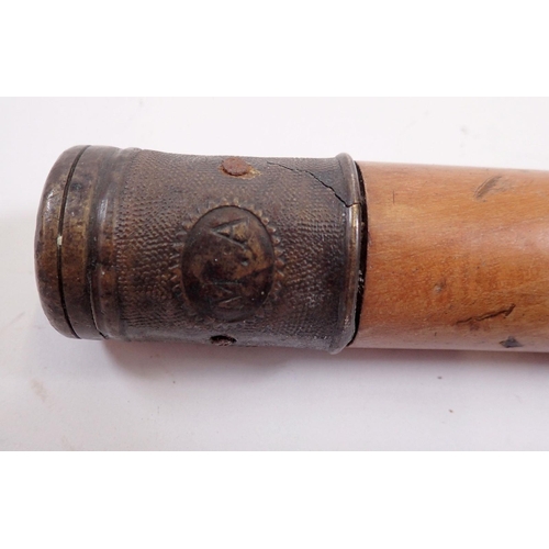 1167 - A George III turned wood Night Watchman's truncheon with metal cap embossed crown and initials MA an... 