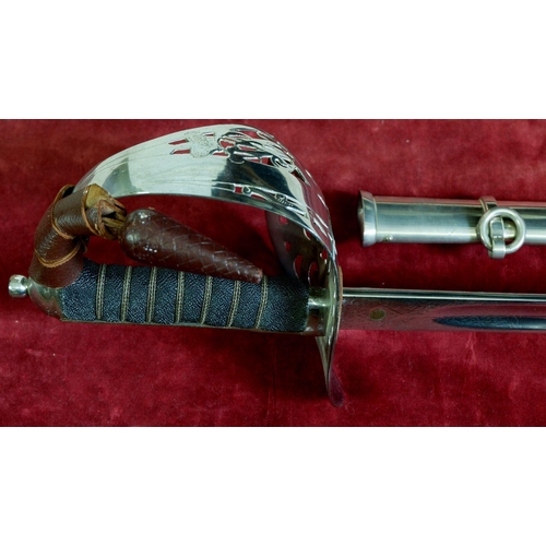 1169 - A 19th century officers dress sword with pierced hand guard, shagreen handle and replaced blade and ... 