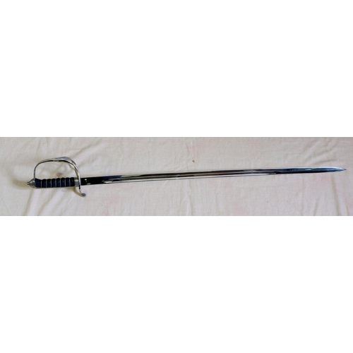 1171 - An officers dress sword with black shagreen handle and plated hand guard, blade 86cm