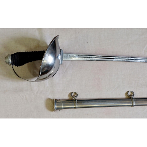 1172 - A cavalry sword with bowl hand guard and shagreen grip, replaced Wilkinson Swords blade and scabbard... 