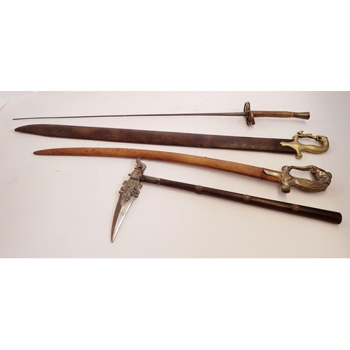 1174 - Two 20th century Indian Maharashtra style swords, a fencing sword and an Indian Zaghual battle axe