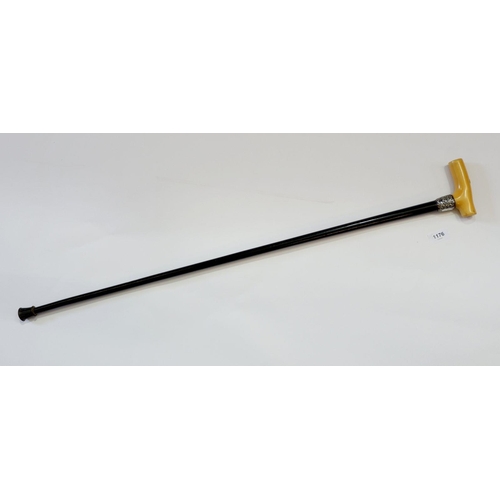 1176 - A Victorian walking stick with simulated ivory handle and silver collar, Chester 1893