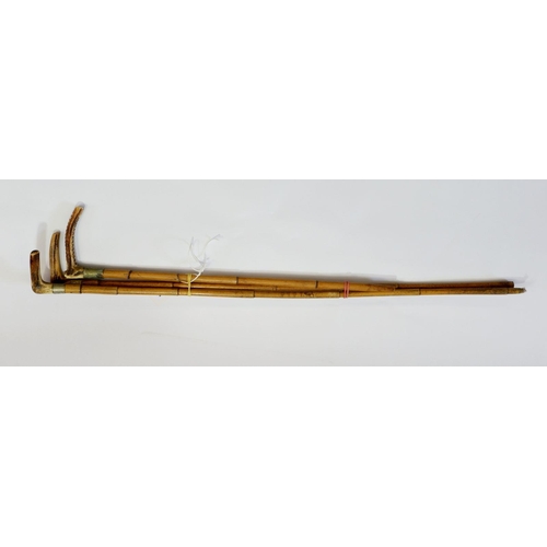 1177 - Three bamboo style horn handled walking sticks/swagger stick