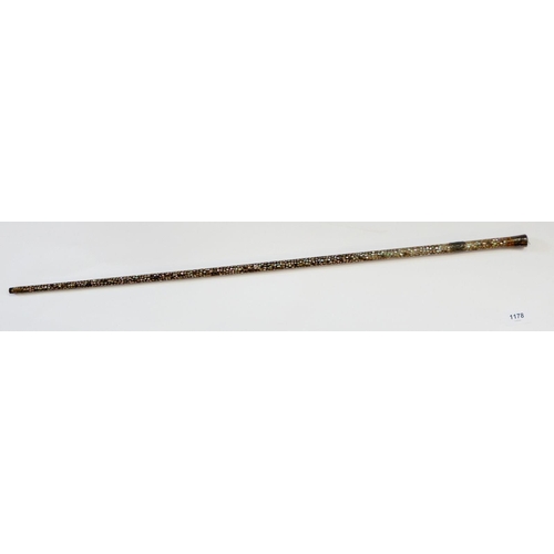 1178 - A mother of pearl and white metal mounted ladies walking cane with horseshoe motif