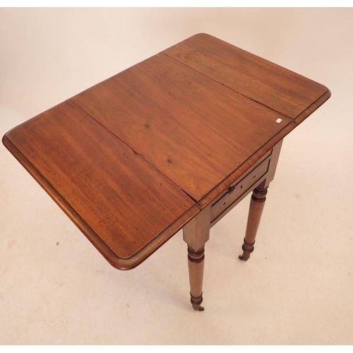 1184 - A Victorian mahogany dropleaf work table with two drawers and turned supports