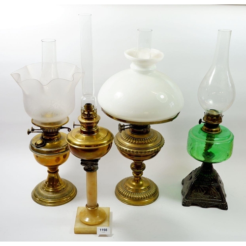 1198 - Four various Victorian oil lamps, tallest 61cm