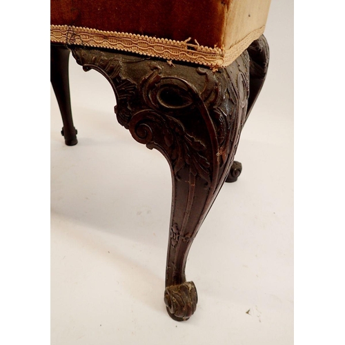 1211 - A George III mahogany stool, the four carved cabriole supports with scroll feet, top 57 x 44cm