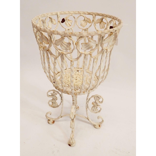 1216 - A white painted wrought iron jardiniere stand with leaf decoration, 53cm high