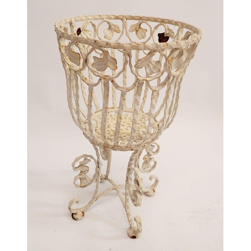 1216 - A white painted wrought iron jardiniere stand with leaf decoration, 53cm high