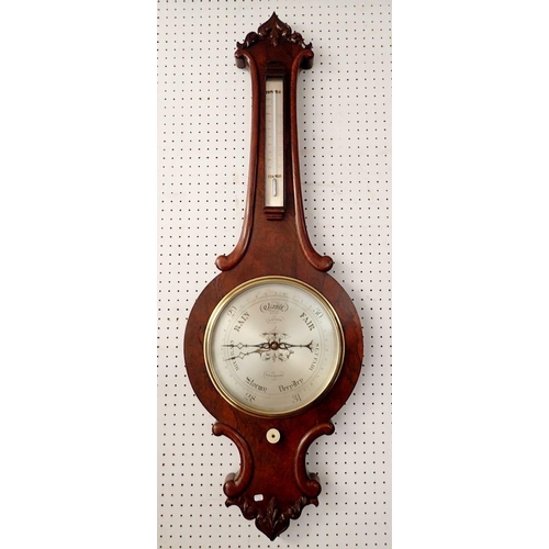 1230 - A Victorian rosewood wheel barometer/thermometer, 106cm