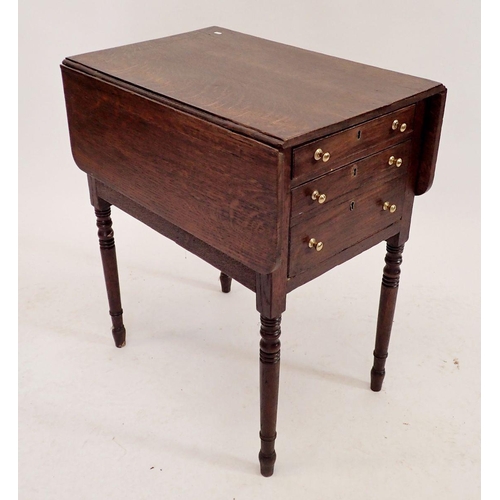 1232 - An oak early 19th century drop flap work table with frieze drawer and further deeper drawer, 55 x 38... 