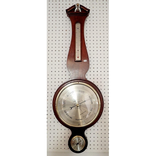 1237 - A Shortland Bowen mahogany barometer thermometer, 78cm