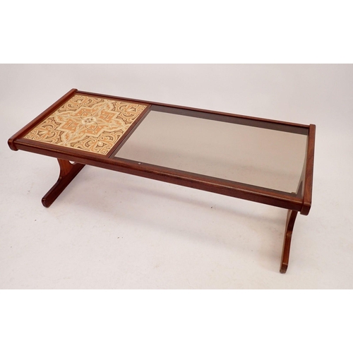 1242 - A G plan retro tile and smoke glass topped coffee table 121cm long