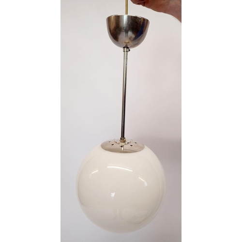 1243 - An early 20th century modernist opaque glass globe and chrome light fitting marked RCP, 53cm tall