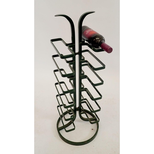 1247 - A retro green wrought iron twelve bottle wine holder, 82cm high