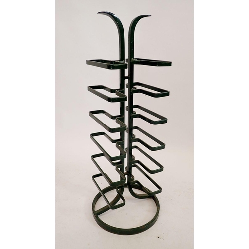 1247 - A retro green wrought iron twelve bottle wine holder, 82cm high