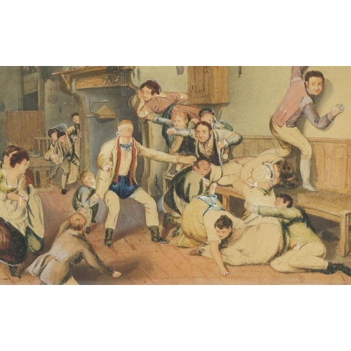 1264 - A fine 19th century watercolour interior kitchen scene with servants game of Blinds Mans Bluff, 21 x... 