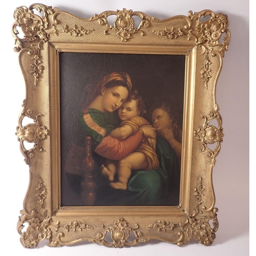 1270 - An oil on zinc Madonna Della Sedia after Raphael in gilt frame, 34 x 27cm