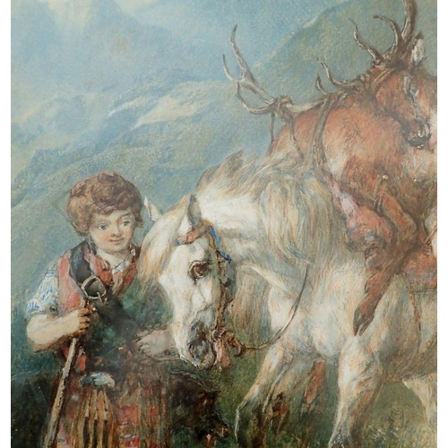 1271 - A Scottish watercolour of a boy with pony and dead stag, signed indistinctly possibly Harden Sidney ... 