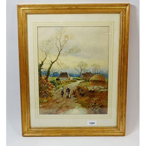 1284 - J W Gozzard - watercolour with gouache pastoral scene, 35 x 27cm