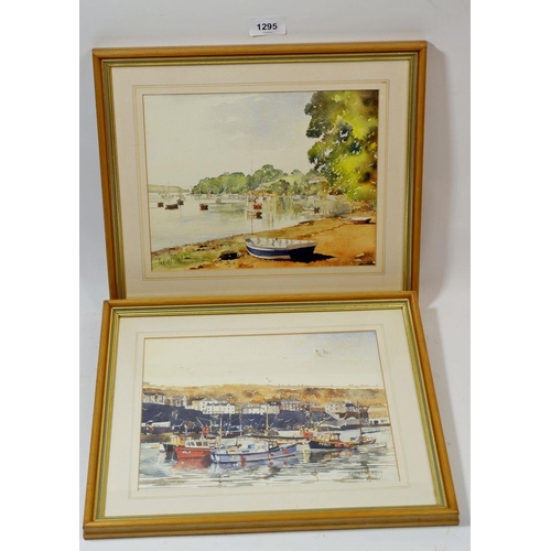 1295 - A pair of watercolour West Country harbour scenes, 20 x 25cm