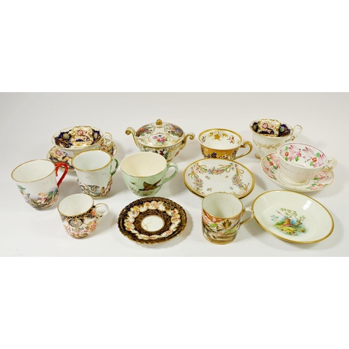 70 - A collection of 19th century coffee cans and tea cups and saucers including Naples, many unmatched