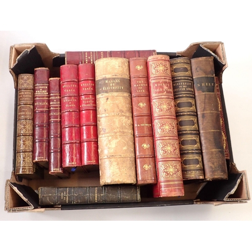 720 - A box of antique books with leather bindings