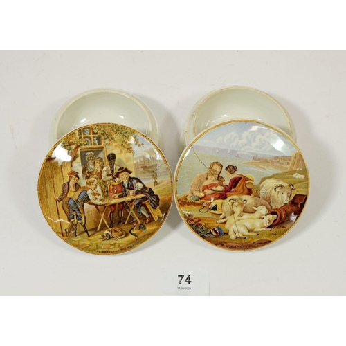 74 - Two Victorian pots and lids 'The Battle of the Nile' & 'Peace' (a/f)