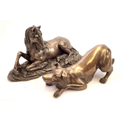 756 - A resin model of a horse and a dog 21cm long