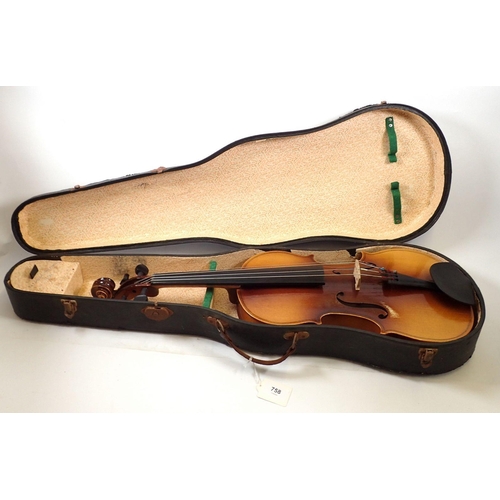 758 - A Viola with two piece 15 1/2 